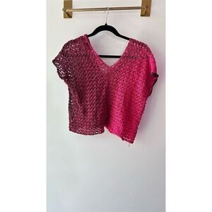 Hand made  Women's M Pink Crochet V-Neck Sleeveless Camisole Top